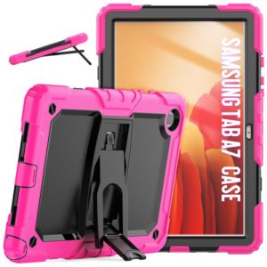Shockproof Colorful Silicone + Black PC Tablet Protective Case with Holder & Shoulder Strap For Samsung Galaxy Tab A7 2020 T500(Rose Red) (OEM)