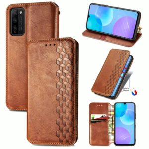For Huawei Honor 30 Lite Cubic Grid Pressed Horizontal Flip Magnetic PU Leather Case with Holder & Card Slots & Wallet(Brown) (OEM)