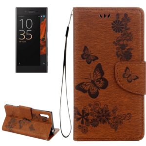 For Sony Xperia XZ Power Butterflies Embossing Horizontal Flip Leather Case with Holder & Card Slots & Wallet & Lanyard(Brown) (OEM)