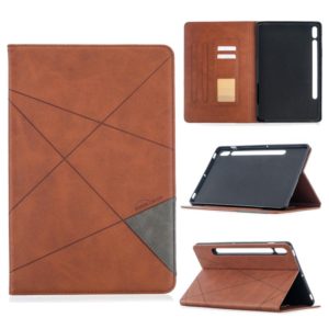 For Samsung Galaxy Tab S8 / Galaxy Tab S7 T870 Rhombus Texture Horizontal Flip Magnetic Leather Case with Holder & Card Slots(Brown) (OEM)