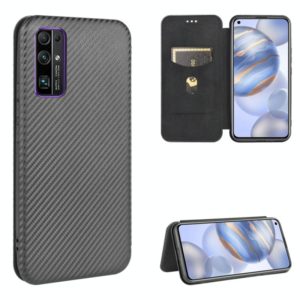 For Huawei Honor 30S Carbon Fiber Texture Horizontal Flip TPU + PC + PU Leather Case with Card Slot(Black) (OEM)