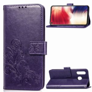 Lucky Clover Pressed Flowers Pattern Leather Case for Galaxy A8s, with Holder & Card Slots & Wallet & Hand Strap (Purple) (OEM)