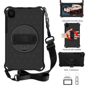For Samsung Galaxy Tab A7 Lite 8.7 2021 T220 / T225 360 Degree Rotation Honeycomb Shockproof Silicone PC Protective Case with Holder & Shoulder Strap & Hand Strap(Black) (OEM)