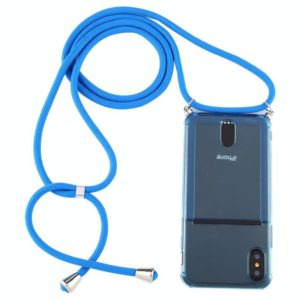 For iPhone X / XS Transparent TPU Protective Case with Lanyard & Card Slot(Blue) (OEM)