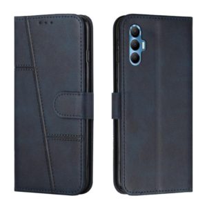 For Tecno Spark 8P Stitching Calf Texture Buckle Leather Phone Case(Blue) (OEM)