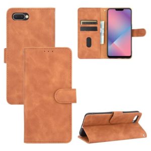 For OPPO A5(AX5) / A3s / A12e Solid Color Skin Feel Magnetic Buckle Horizontal Flip Calf Texture PU Leather Case with Holder & Card Slots & Wallet(Brown) (OEM)