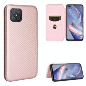 For OPPO A92s Carbon Fiber Texture Horizontal Flip TPU + PC + PU Leather Case with Card Slot(Pink) (OEM)