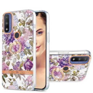 For Motorola Moto G Pure Ring IMD Flowers TPU Phone Case(Purple Peony) (OEM)