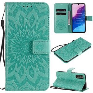 For Huawei Enjoy Z Pressed Printing Sunflower Pattern Horizontal Flip PU Leather Case Holder & Card Slots & Wallet & Lanyard(Green) (OEM)