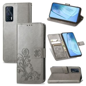 For vivo iQOO Neo5 Four-leaf Clasp Embossed Buckle Mobile Phone Protection Leather Case with Lanyard & Card Slot & Wallet & Bracket Function(Gray) (OEM)