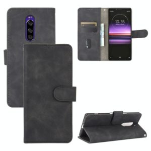 For Sony Xperia 1 Solid Color Skin Feel Magnetic Buckle Horizontal Flip Calf Texture PU Leather Case with Holder & Card Slots & Wallet(Black) (OEM)