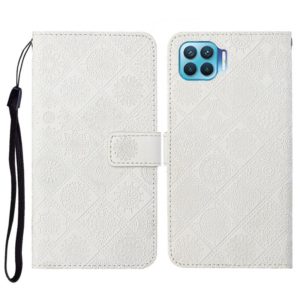 For OPPO Reno4 Lite Ethnic Style Embossed Pattern Horizontal Flip Leather Case with Holder & Card Slots & Wallet & Lanyard(White) (OEM)