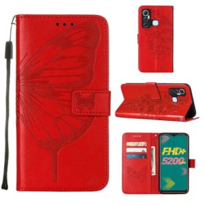 For Infinix Hot 11 Embossed Butterfly Leather Phone Case(Red) (OEM)