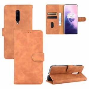 For OnePlus 7 Pro Solid Color Skin Feel Magnetic Buckle Horizontal Flip Calf Texture PU Leather Case with Holder & Card Slots & Wallet(Brown) (OEM)