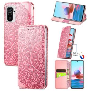 For Xiaomi Redmi Note 10 4G Blooming Mandala Embossed Pattern Magnetic Horizontal Flip Leather Case with Holder & Card Slots & Wallet(Pink) (OEM)