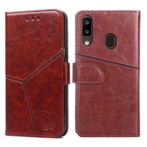 For Samsung Galaxy A20 Geometric Stitching Horizontal Flip TPU + PU Leather Case with Holder & Card Slots & Wallet(Dark Brown) (OEM)