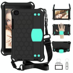 For Galaxy Tab A8.0 T290 / T295（2019） Honeycomb Design EVA + PC Four Corner Anti Falling Flat Protective Shell With Straps(Black + Mint) (OEM)