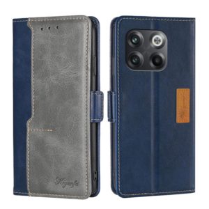 For OnePlus 10T Contrast Color Side Buckle Leather Phone Case(Blue + Grey) (OEM)