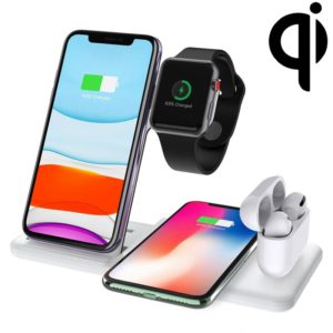 Q20 4 In 1 Wireless Charger Charging Holder Stand Station with Adapter For iPhone / Apple Watch / AirPods, Support Dual Phones Charging (White) (OEM)