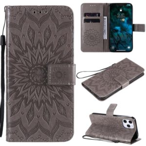 For iPhone 12 Pro Max Pressed Printing Sunflower Pattern Horizontal Flip PU Leather Case Holder & Card Slots & Wallet & Lanyard(Grey) (OEM)