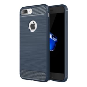 For iPhone 8 Plus Brushed Texture Fiber TPU Rugged Armor Protective Case(Dark Blue) (OEM)