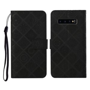 For Samsung Galaxy S10+ Ethnic Style Embossed Pattern Horizontal Flip Leather Case with Holder & Card Slots & Wallet & Lanyard(Black) (OEM)