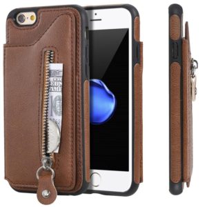 For iPhone 6 Solid Color Double Buckle Zipper Shockproof Protective Case(Brown) (OEM)
