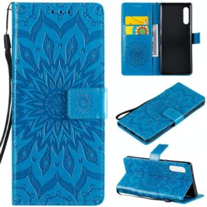 For LG G9 Pressed Printing Sunflower Pattern Horizontal Flip PU Leather Case Holder & Card Slots & Wallet & Lanyard(Blue) (OEM)
