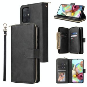 For Samsung Galaxy A72 5G Zipper Wallet Bag Horizontal Flip PU Leather Case with Holder & 9 Card Slots & Wallet & Lanyard & Photo Frame(Black) (OEM)