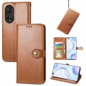 For Honor 50 Pro Solid Color Leather Buckle Phone Case with Lanyard & Photo Frame & Card Slot & Wallet & Stand Function(Brown) (OEM)