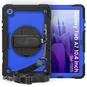 For Samsung Galaxy Tab A7 (2020) T500/T505 Shockproof Colorful Silicone + PC Protective Case with Holder & Shoulder Strap & Hand Strap & Pen Slot(Black Blue) (OEM)