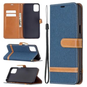 For LG K42 Color Matching Denim Texture Horizontal Flip Leather Case with Holder & Card Slots & Wallet & Lanyard(Dark Blue) (OEM)