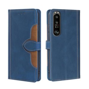 For Sony Xperia 1 III Skin Feel Straw Hat Magnetic Buckle Horizontal Flip PU Leather Case with Holder & Card Slots & Wallet(Blue) (OEM)