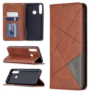 For Huawei Y6p Rhombus Texture Horizontal Flip Magnetic Leather Case with Holder & Card Slots & Wallet(Brown) (OEM)