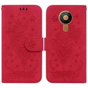 For Nokia 5.3 Butterfly Rose Embossed Leather Phone Case(Red) (OEM)