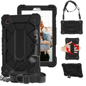 For Samsung Galaxy Tab A7 Lite T220 / T225 Contrast Color Robot Shockproof Silicon + PC Protective Case with Holder & Shoulder Strap(Black) (OEM)