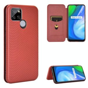 For OPPO Realme V3 Carbon Fiber Texture Horizontal Flip TPU + PC + PU Leather Case with Card Slot(Brown) (OEM)
