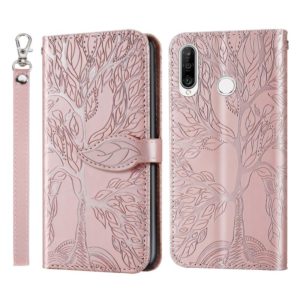 For Huawei P30 Lite Life of Tree Embossing Pattern Horizontal Flip Leather Case with Holder & Card Slot & Wallet & Photo Frame & Lanyard(Rose Gold) (OEM)