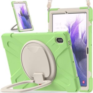 For Samsung Galaxy Tab S7 FE T730 Silicone + PC Protective Case with Holder & Shoulder Strap(Matcha Green) (OEM)