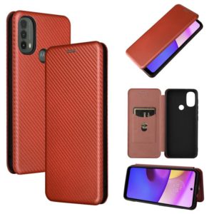For Motorola Moto E20 / E30 / E40 Carbon Fiber Texture Horizontal Flip Leather Phone Case with Card Slot(Brown) (OEM)