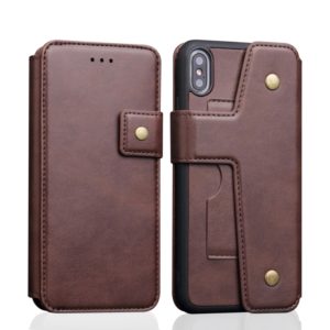 For iPhone XS Max Cowhide Texture Magnetic Absorption Detachable Horizontal Flip Leather Case with Holder & Card Slots & Wallet (Coffee) (OEM)