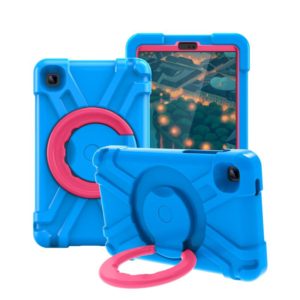 For Galaxy Tab A7 Lite T220/T225 PC + Silicone Shockproof Combination Case with 360 Degree Rotating Holder & Handle(Blue+Rose Red) (OEM)