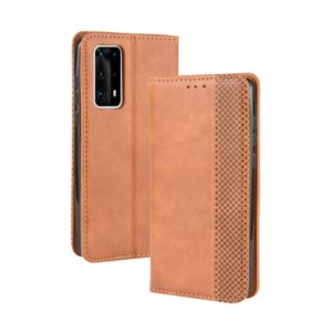 For Huawei P40 Pro+/P40 Pro Plus Magnetic Buckle Retro Crazy Horse Texture Horizontal Flip Leather Case , with Holder & Card Slots & Photo Frame(Brown) (OEM)