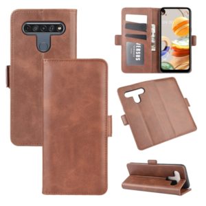 For LG K61 Dual-side Magnetic Buckle Horizontal Flip Leather Case with Holder & Card Slots & Wallet(Brown) (OEM)