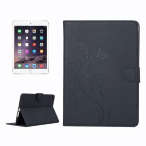 For iPad mini 3 Pressed Flowers Butterfly Pattern Horizontal Flip PU Leather Case with Magnetic Buckle & Holder & Card Slots & Wallet(Black) (OEM)