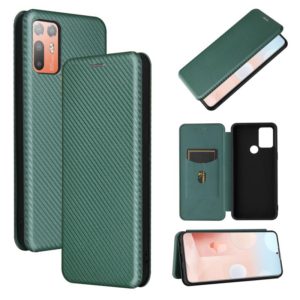 For HTC Desire 20 Plus Carbon Fiber Texture Horizontal Flip TPU + PC + PU Leather Case with Card Slot(Green) (OEM)