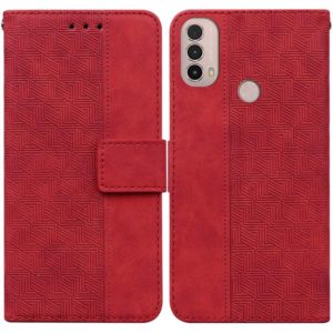 For Motorola Moto E20 / E30 / E40 Geometric Embossed Leather Phone Case(Red) (OEM)