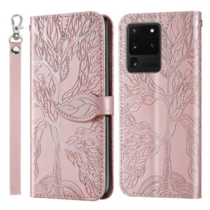 For Samsung Galaxy S20 Ultra Life of Tree Embossing Pattern Horizontal Flip Leather Case with Holder & Card Slot & Wallet & Photo Frame & Lanyard(Rose Gold) (OEM)