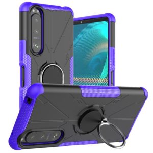 For Sony Xperia 5 III Armor Bear Shockproof PC + TPU Protective Case with Ring Holder(Purple) (OEM)