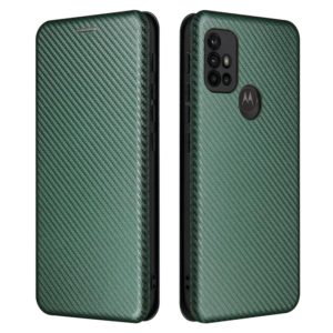 For Motorola Moto G30 / G10 Carbon Fiber Texture Horizontal Flip TPU + PC + PU Leather Case with Card Slot(Green) (OEM)